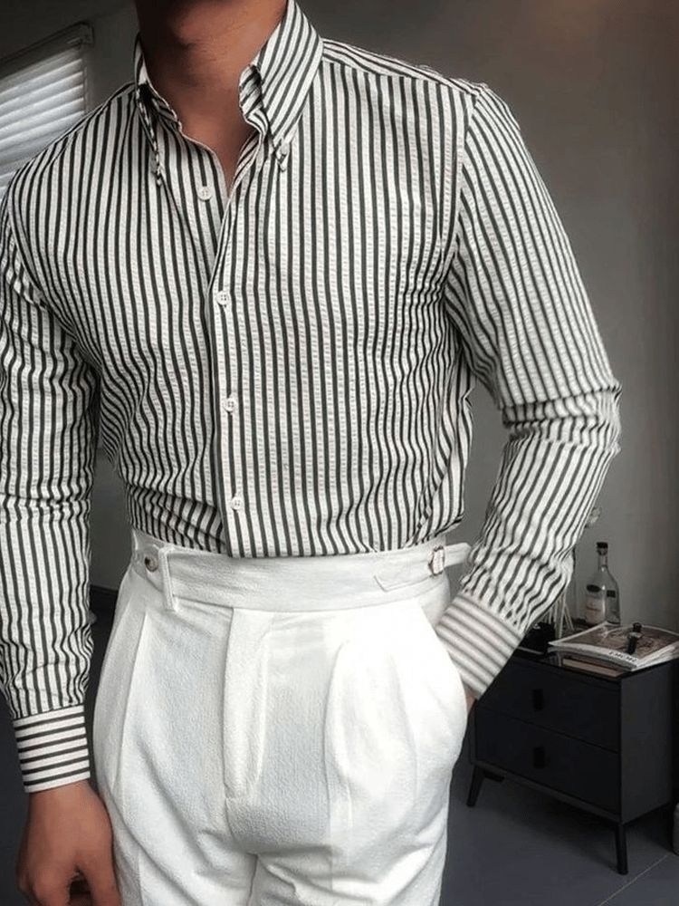 Men's Plaid Business Long Sleeve Shirt