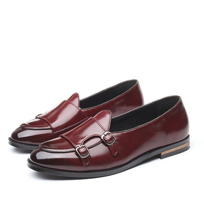 Fashion British Belt Double Buckle Small Leather Shoes