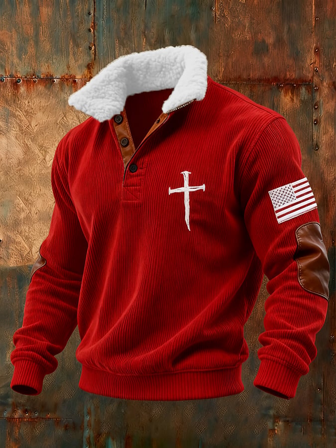 Men's Vintage Faith Cross Print Waffle Sweatshirt