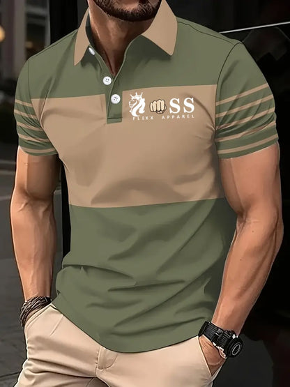 Men's Retro Letter Design Printed Casual Polo Shirt