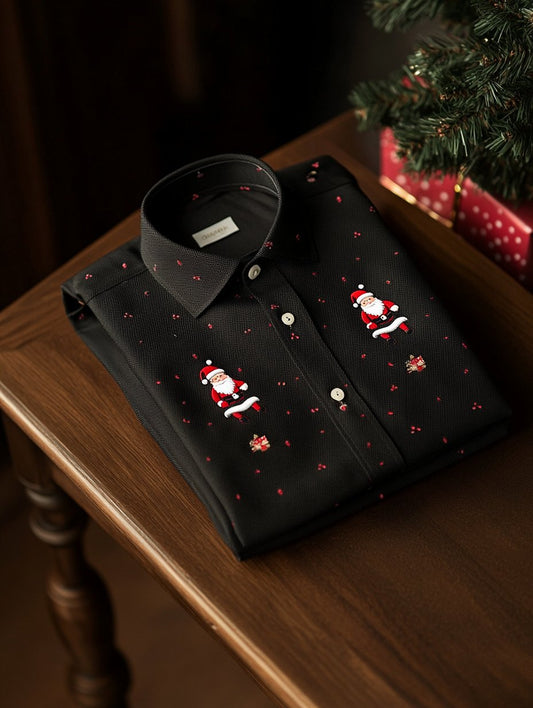 Men's Business Retro Santa Claus Print Long Sleeve Shirt