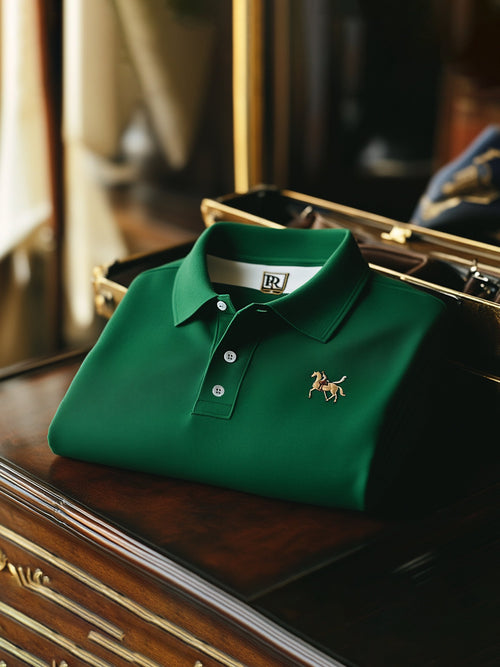 Men's Business Casual Exquisite Pony Embroidered Button Short Sleeve Polo Shirt