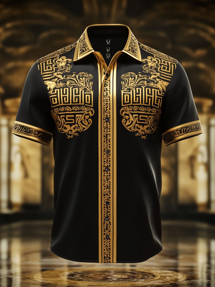 Men's Satin Luxe Print Short Sleeve Button Shirt