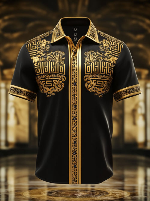 Men's Satin Luxe Print Short Sleeve Button Shirt