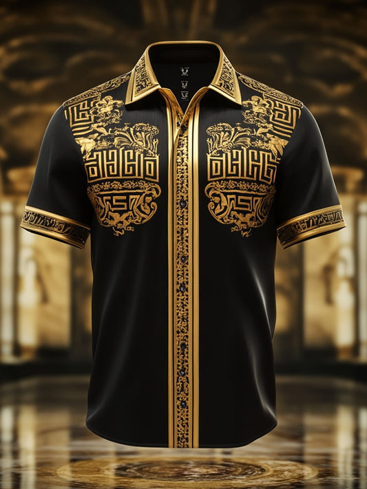 Men's Satin Luxe Print Short Sleeve Button Shirt