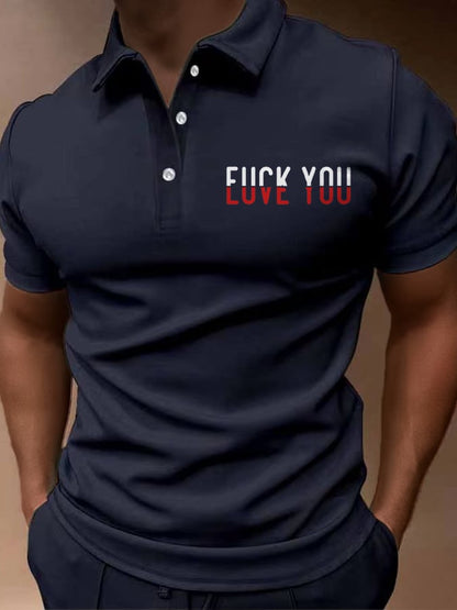 Men's F*ck You Love You Print Short-Sleeve Casual Polo Shirt