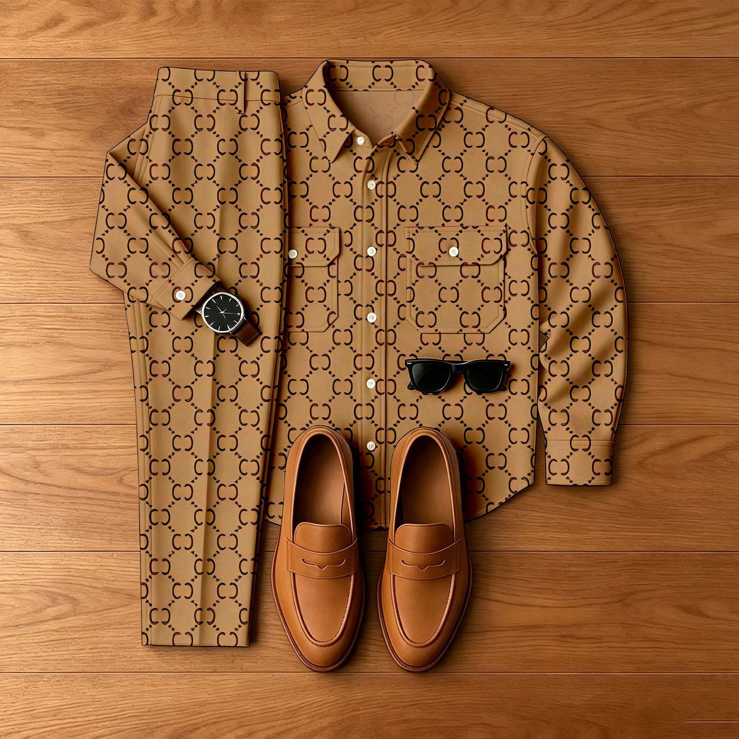 Men's Brown Denim-Style Jacket and Pants Set