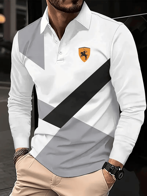 Men's Business Casual Striped Long-Sleeved Polo Shirt