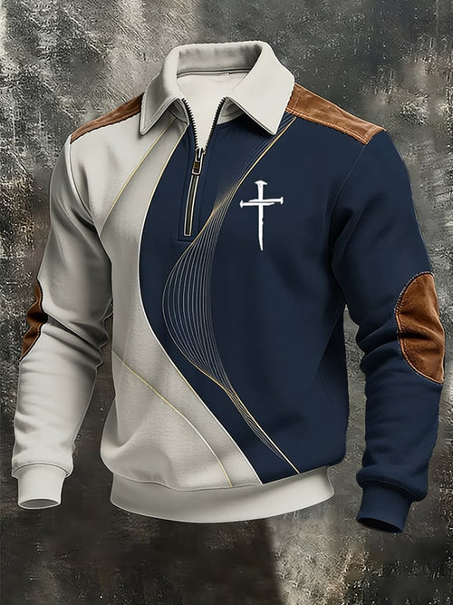 Men's vintage Faith Design Print Casual Zipper Sweatshirt-Fast Shipping