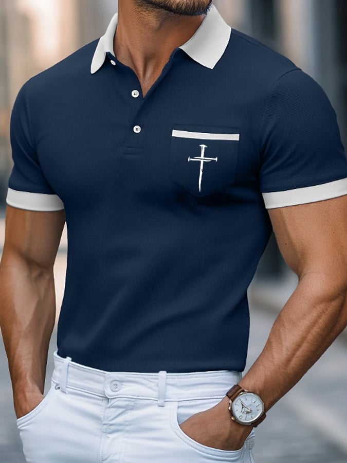 Men's Faith Cross Printed Casual Polo Shirt (With Pockets)
