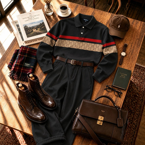 Men's Printed Polo Shirt and Pants Set