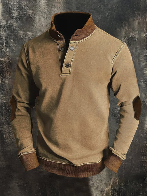 Men'S Casual Retro Contrast Color Stand Collar Long Sleeve Sweatshirt