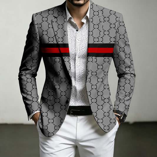 Men's Dark Gray Printed Blazer