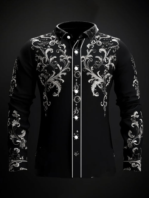 Men's Casual Vintage Black Pattern Shirt