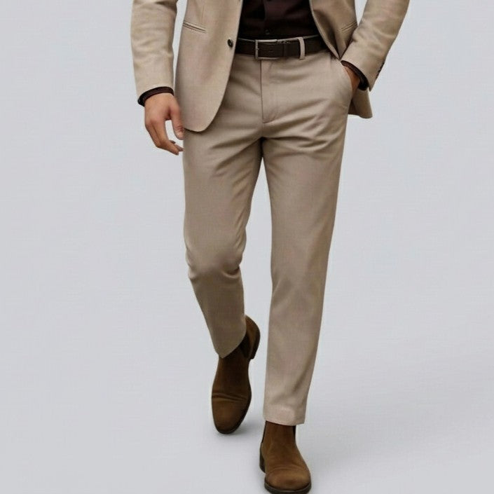 Men's Khaki Two Button Welt Pocket Notch Lapel Blazer