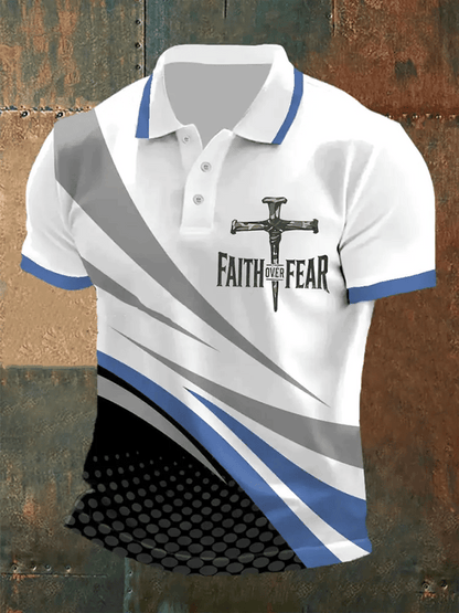 Men's Retro Faith “Faith Over Fear�? Casual Printed Polo Shirt