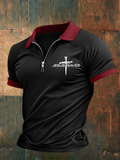 Men'S Jesus Saves Print Polo Shirt