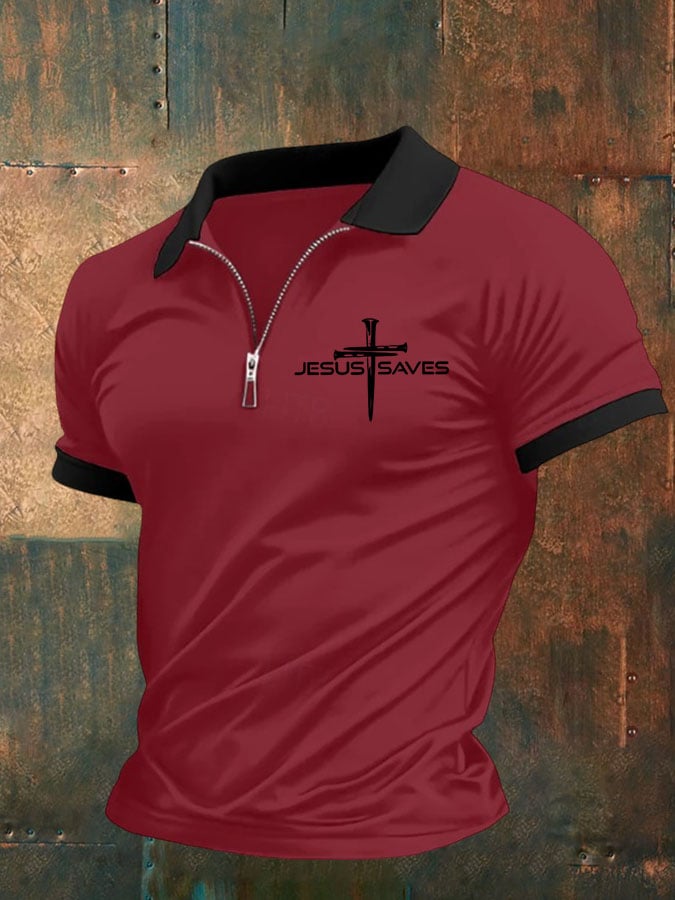 Men'S Jesus Saves Print Polo Shirt