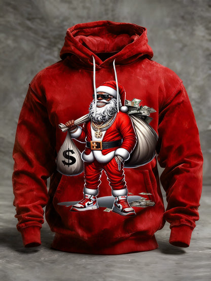 Men's African American Christmas Print Crew Neck Hooded Sweatshirt