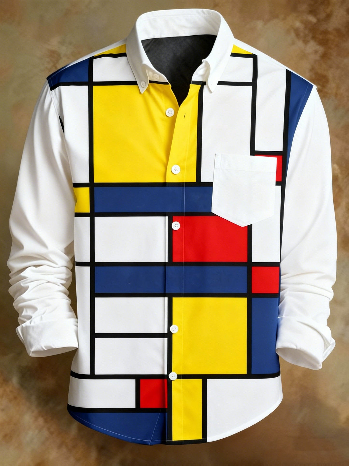 Men's Geometric Colorblock Striped Print Shirt