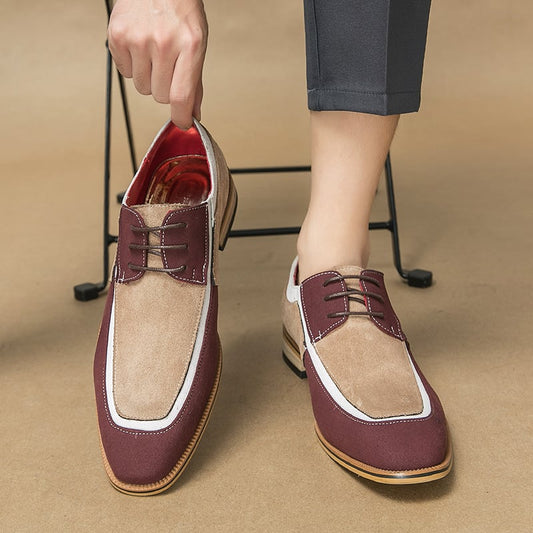 Men's Stylish British Style Matte Crash Color Lace Up Wooden Sole Casual Faux Leather Shoes