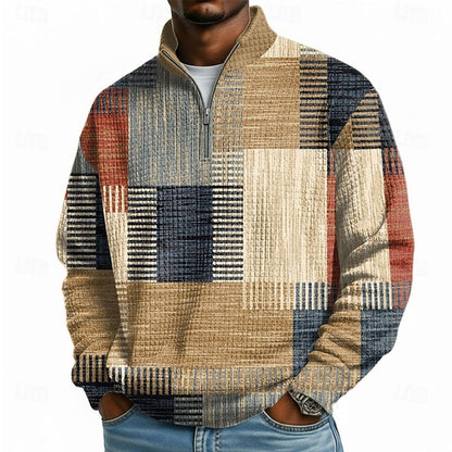 Men's Geometric Plaid Waffle Sweatshirt