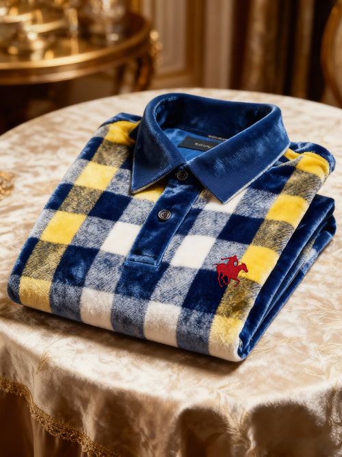 Men's Velvet Business Logo Print Long Sleeve Polo Shirt