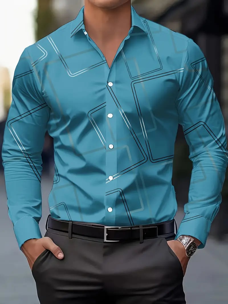Men's Street Style Business Casual Printed Long Sleeve Shirt