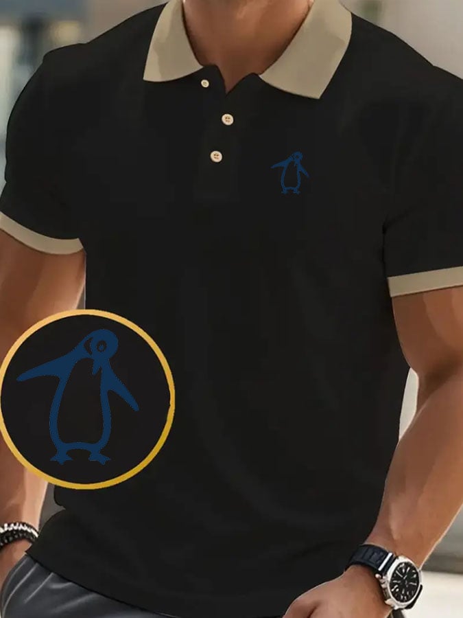 Men's classic casual polo shirt with penguin print