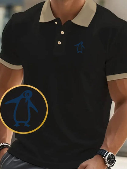 Men's classic casual polo shirt with penguin print