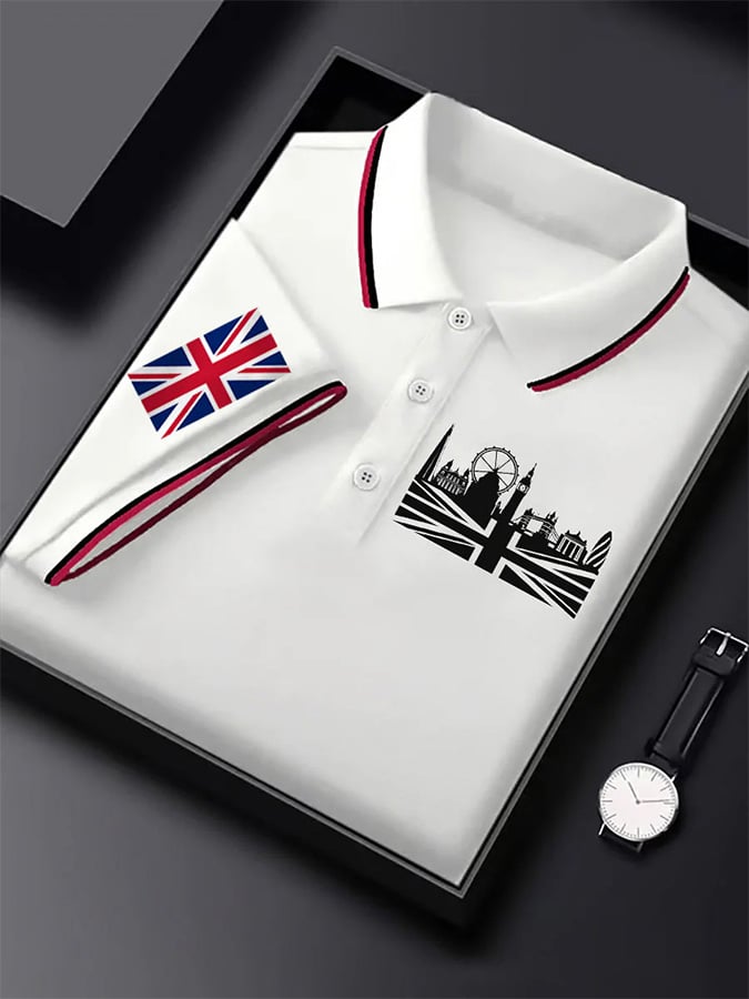 Men's UK graphic print short sleeve business polo shirt