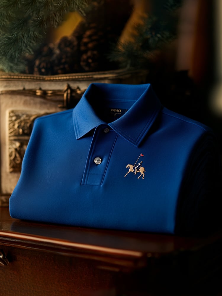 Men's Classic Business Logo Button Short Sleeve Polo Shirt