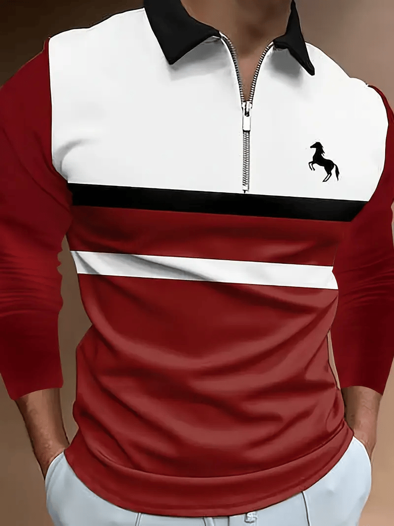 Men's Business Luxury Striped Zip-Neck Polo Shirt