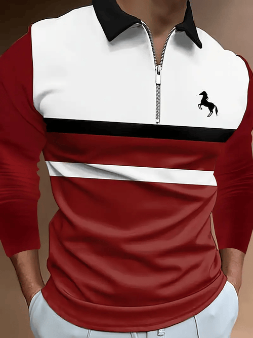 Men's Business Luxury Striped Zip-Neck Polo Shirt