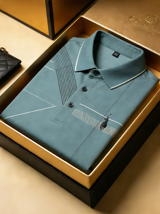 Men's Business Style Print Short Sleeved Polo Shirt