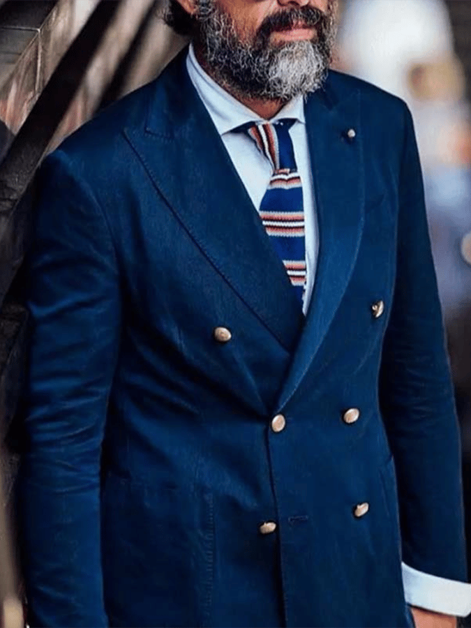 Men's Retro Double Breasted Pocket Design Gentleman Business Suit Jacket