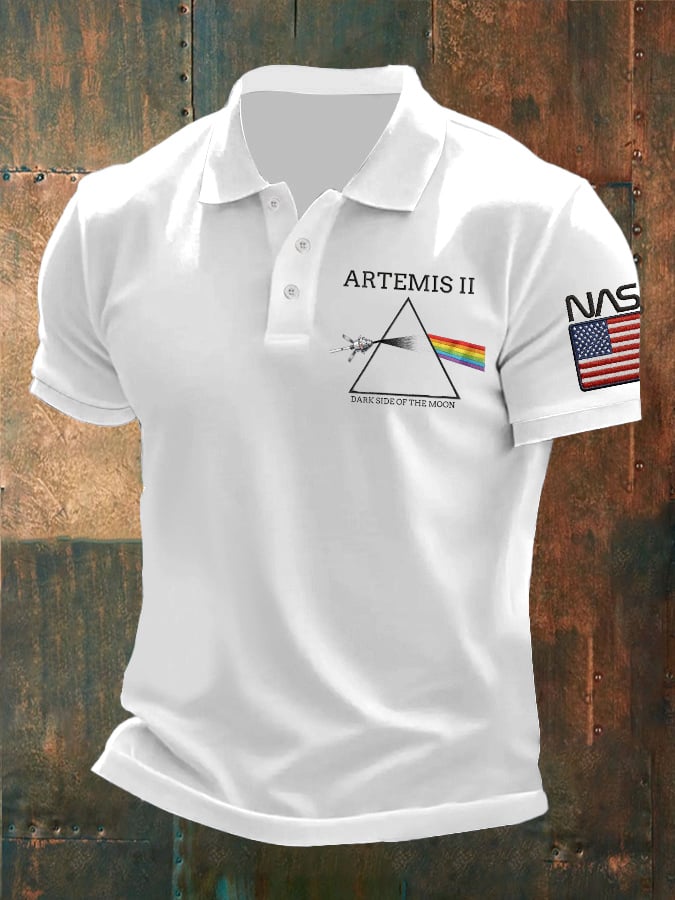 Men's Artemis II Dark Side Of The Moon Printed Polo Shirt