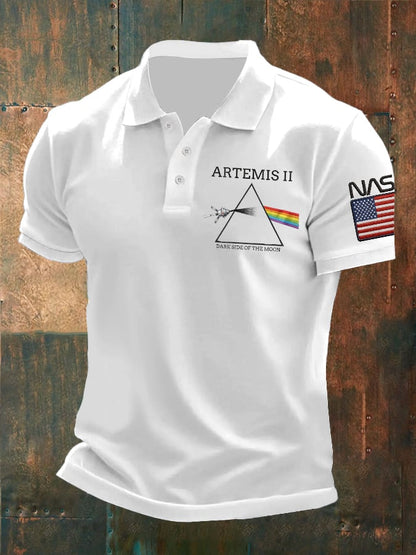 Men's Artemis II Dark Side Of The Moon Printed Polo Shirt