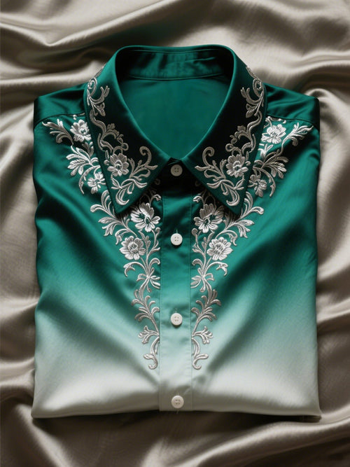 Men's Satin Luxury Business Skull Short Sleeve Button Shirt