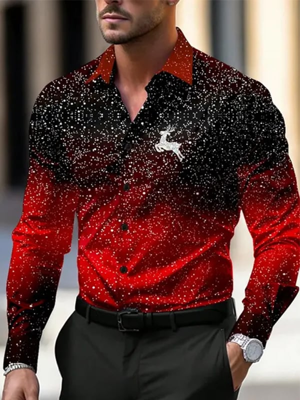 Men's Vintage Christmas Elk Business Print Long Sleeve Shirt