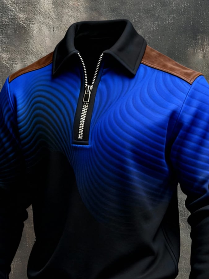 Men'S Vintage Color-Block Printed Zip-Up Sweatshirt