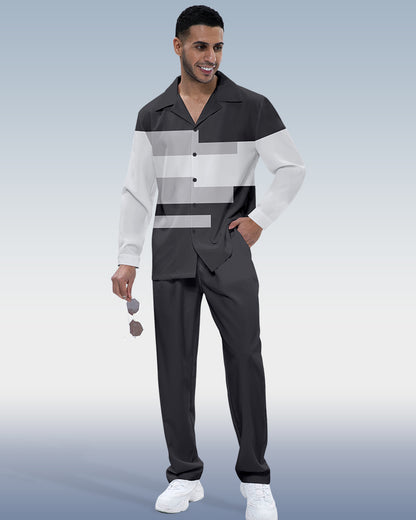 Men's Color Block Printed Long Sleeve Shirt Walking Suit 442