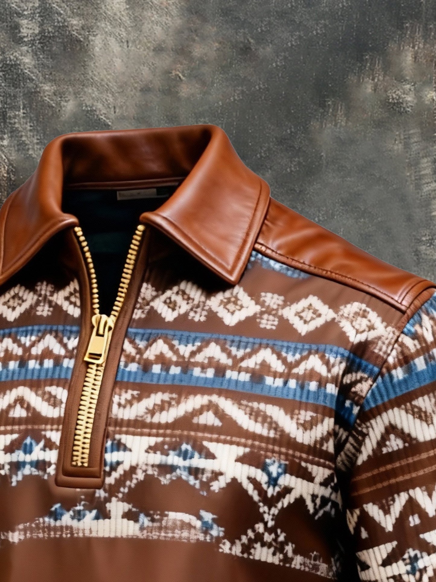Men's Vintage Color-Block Printed Zip-Up Hoodie