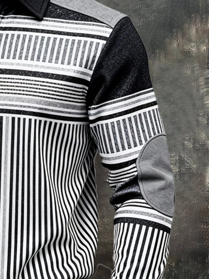 Men's Retro Color Block Print Zipper Sweatshirt