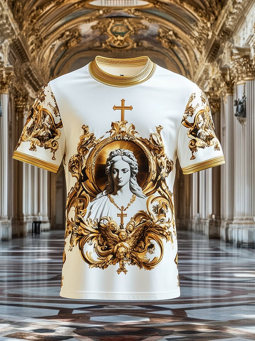 Men's Business Madonna Baroque Print Short Sleeve T-Shirt