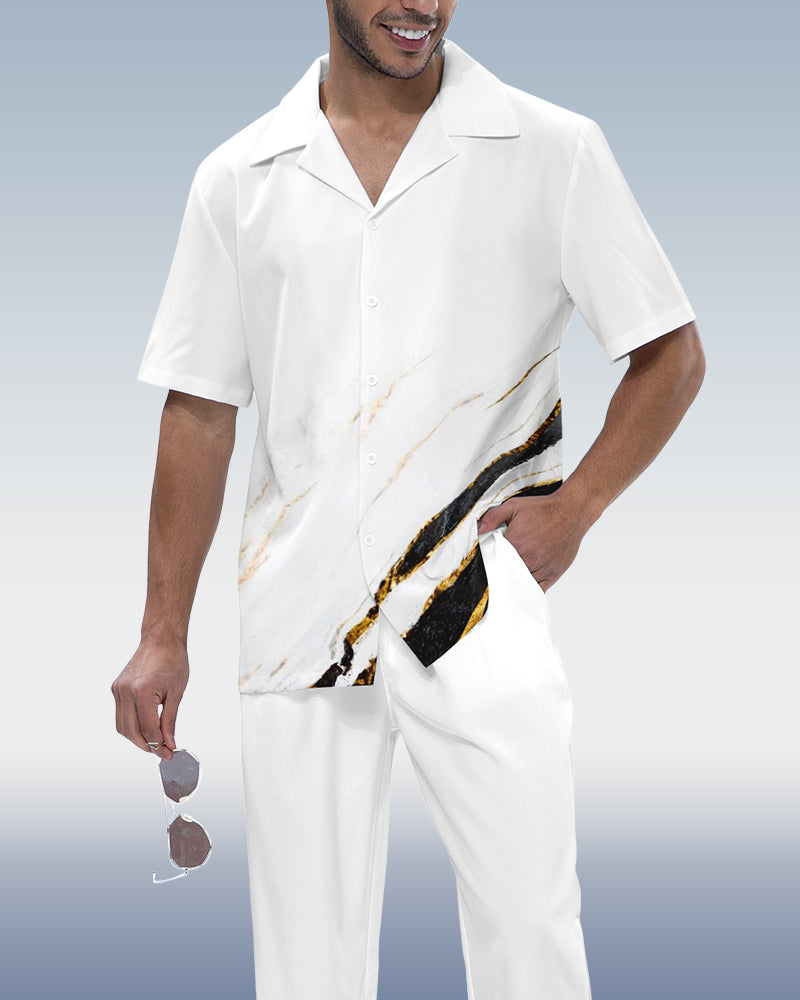 Rianmond Men's Colorblock Short Sleeve Shirt Walking Set 666