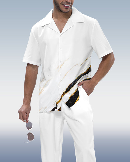 Rianmond Men's Colorblock Short Sleeve Shirt Walking Set 666