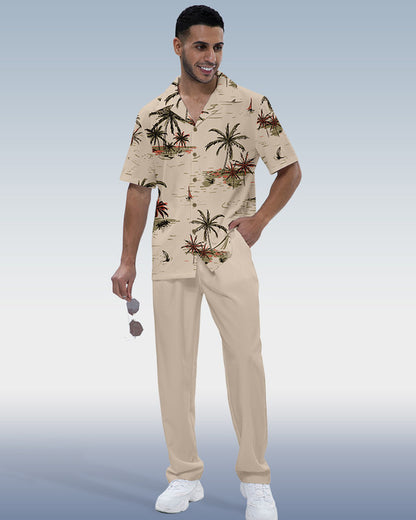 Rianmond Men's Hawaiian Print Short Sleeve Walking Suit 517