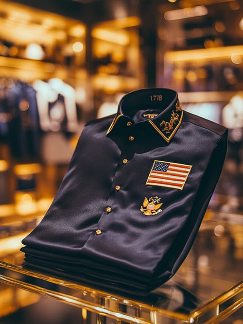 Men's Satin Luxe Independence Day Long Sleeve Button Down Shirt