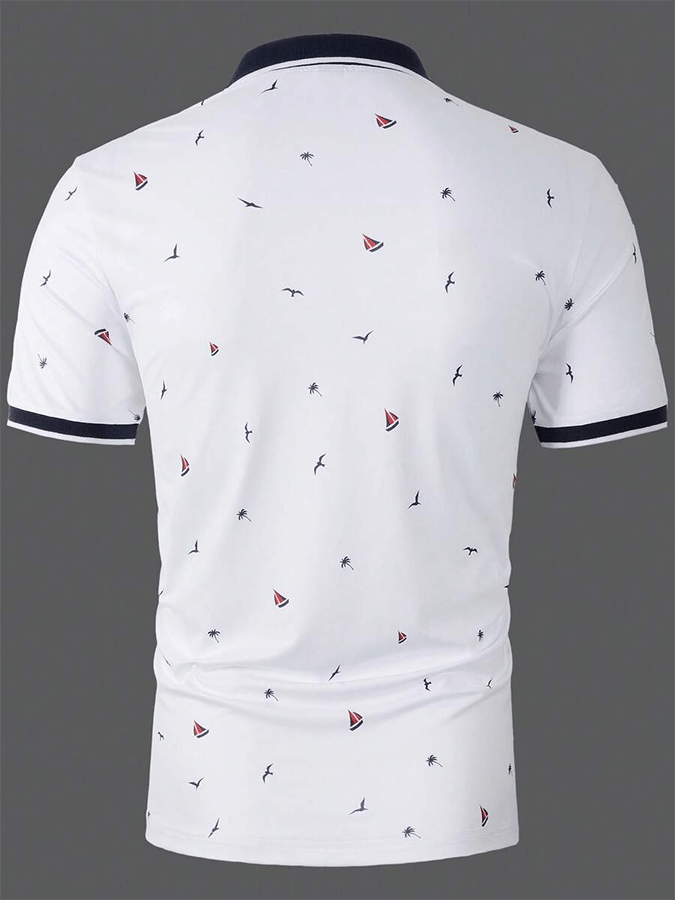Men's Retro Contrast Design Button Short Sleeve Casual Polo Shirt